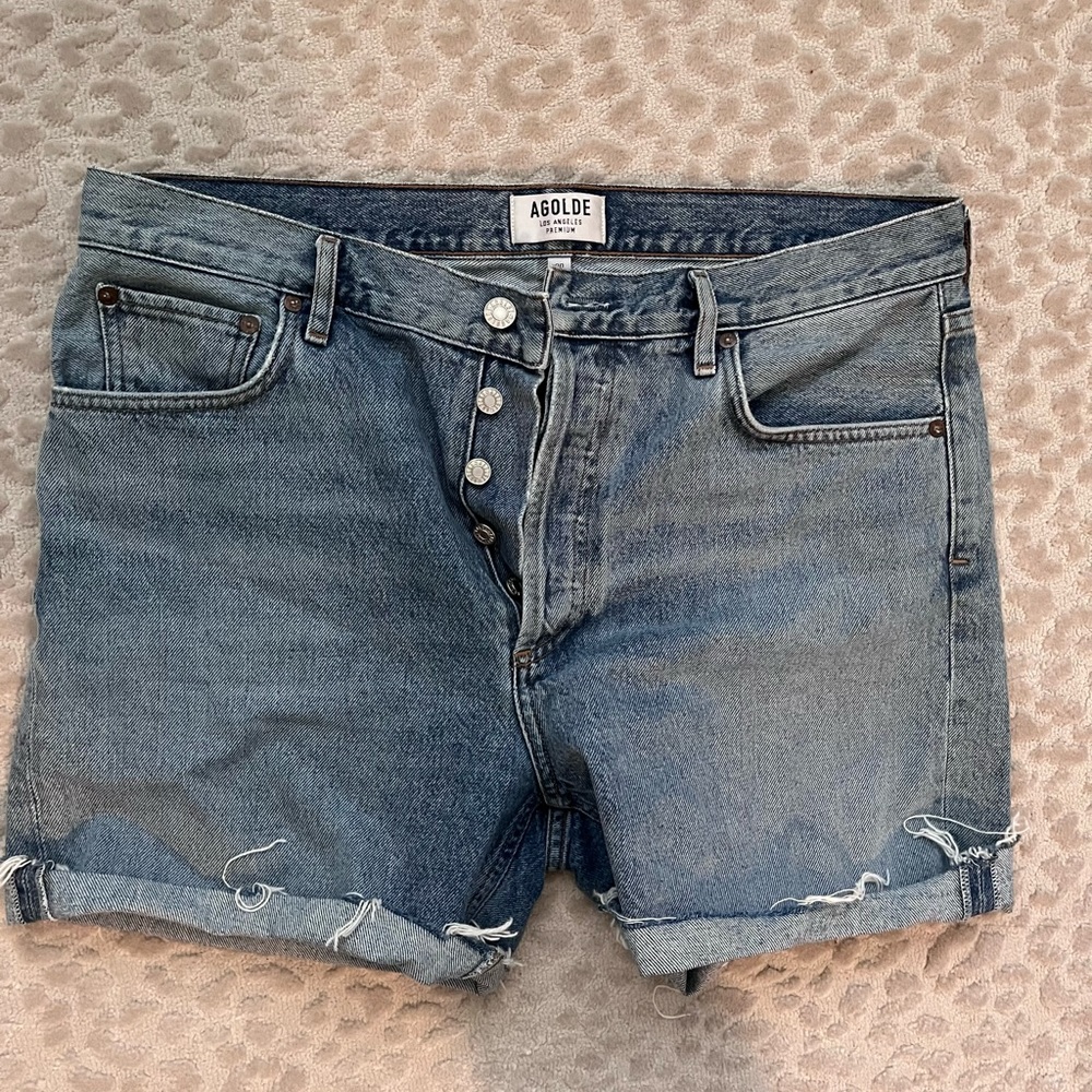 AGOLDE Parker cut offs in “swampmeet” wash